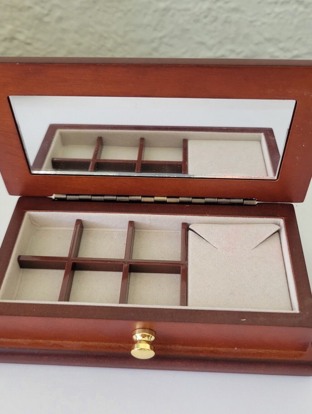 Vintage Wooden Jewelry Box with Mirror Tray Mahogany Organizer
